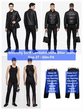 Givenchy SS15 Lambskin Moto Biker Jeans Size 27 - Slim-Fit